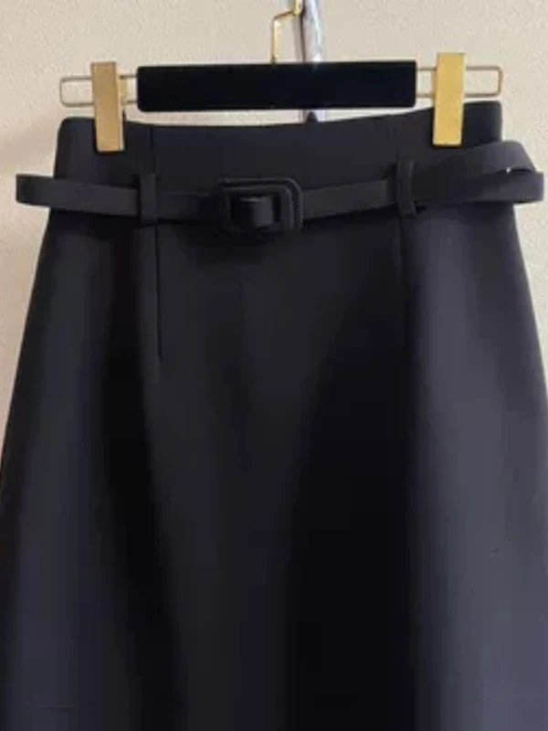 Ele High Waist Silk Blend  Skirt for Women Profional Commute Ready Belted Side High Waist Midi Skirt