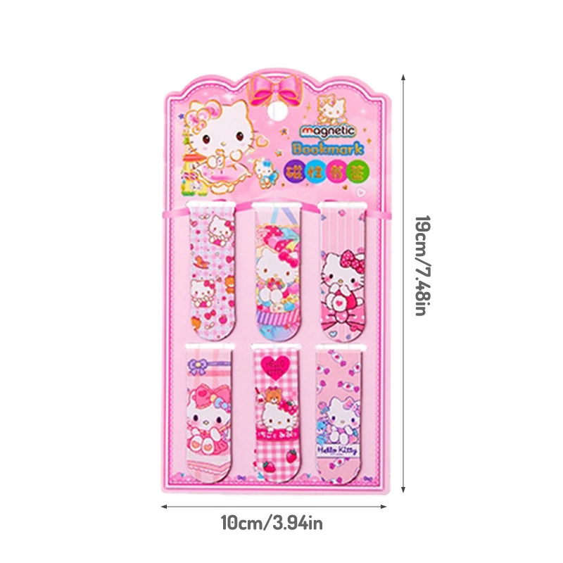 6 Stuks Sanrio Magnetische Bladwijzer Cartoon Kuromi Melodie Pagina Marker School Kantoorbenodigdheden Verjaardagscadeau