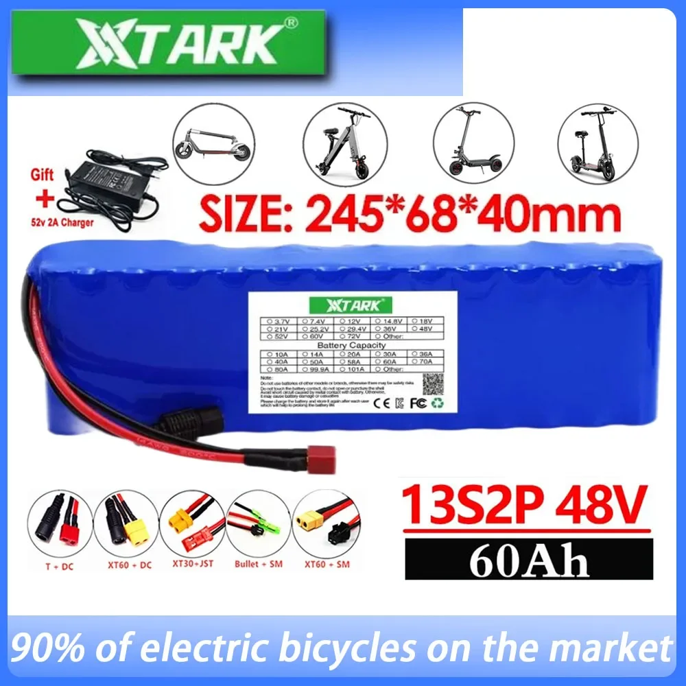 

E-bike 48v Battery Pack 13S2P 1000w 60Ah 18650 Lithium Ion Battery Bike Motorcycle Conversion Kit Electric Scooter BMS +Charger