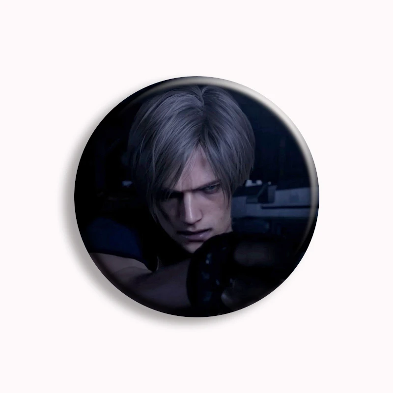 Leon Kennedy Evil Game Character Button Pin Pink Bow Cute Leon Meme Brooch Badge Bag Cloth Decor Fans Collect Friends Gift 58mm