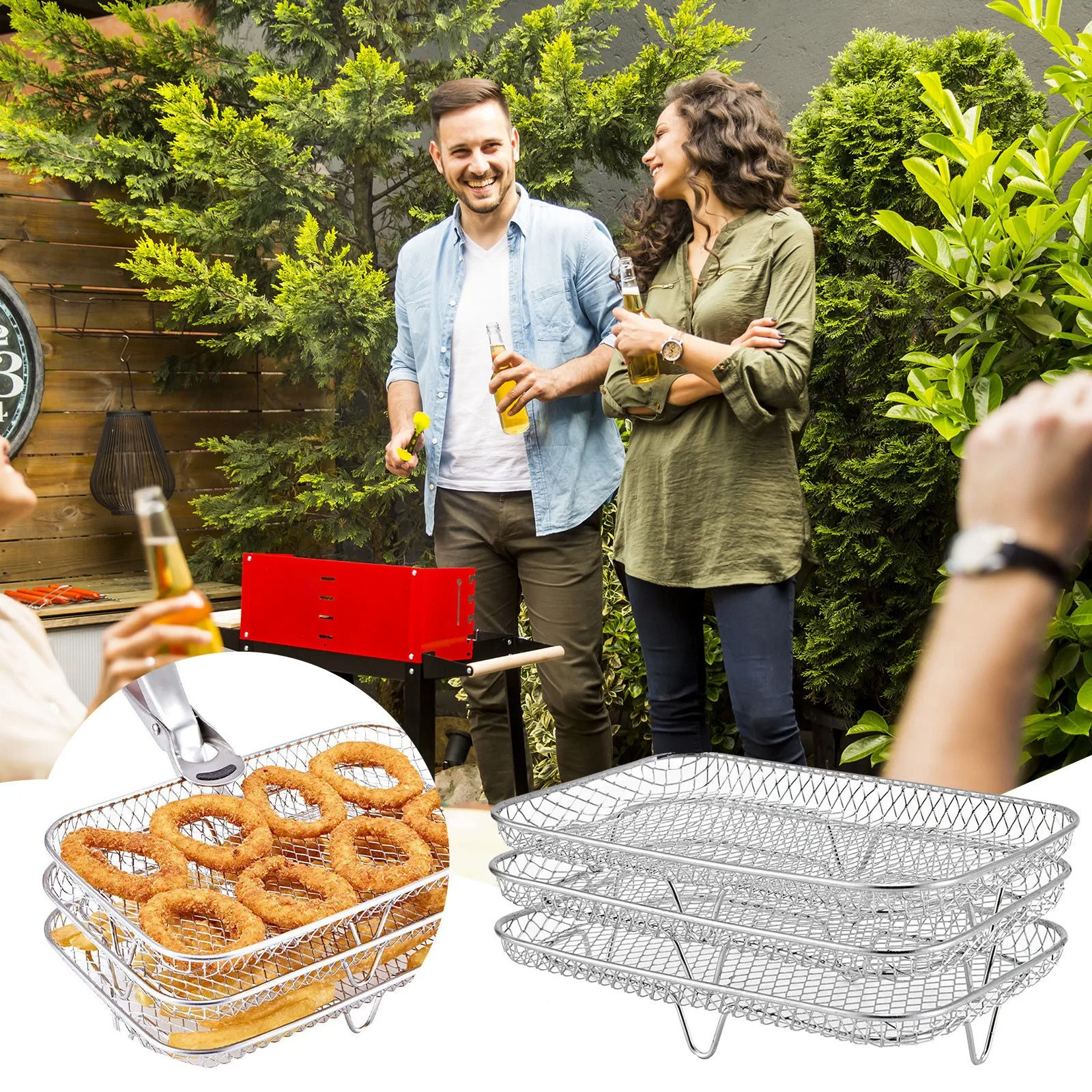 

Air Fryer Basket Roasting Rack Stainless Steel BBQ Grill Three Stackable Steamer Racks For Ninja Air Fryer Kitchen Accessories