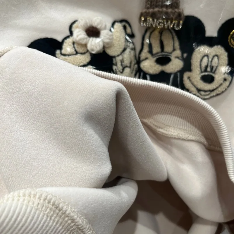 Retro Style Fleece-Lined Cute Short Kawaii Y2k Sweatshirt Ladies Winter New Loose Slimming Cartoon Long Sleeves Pullover Hoodies