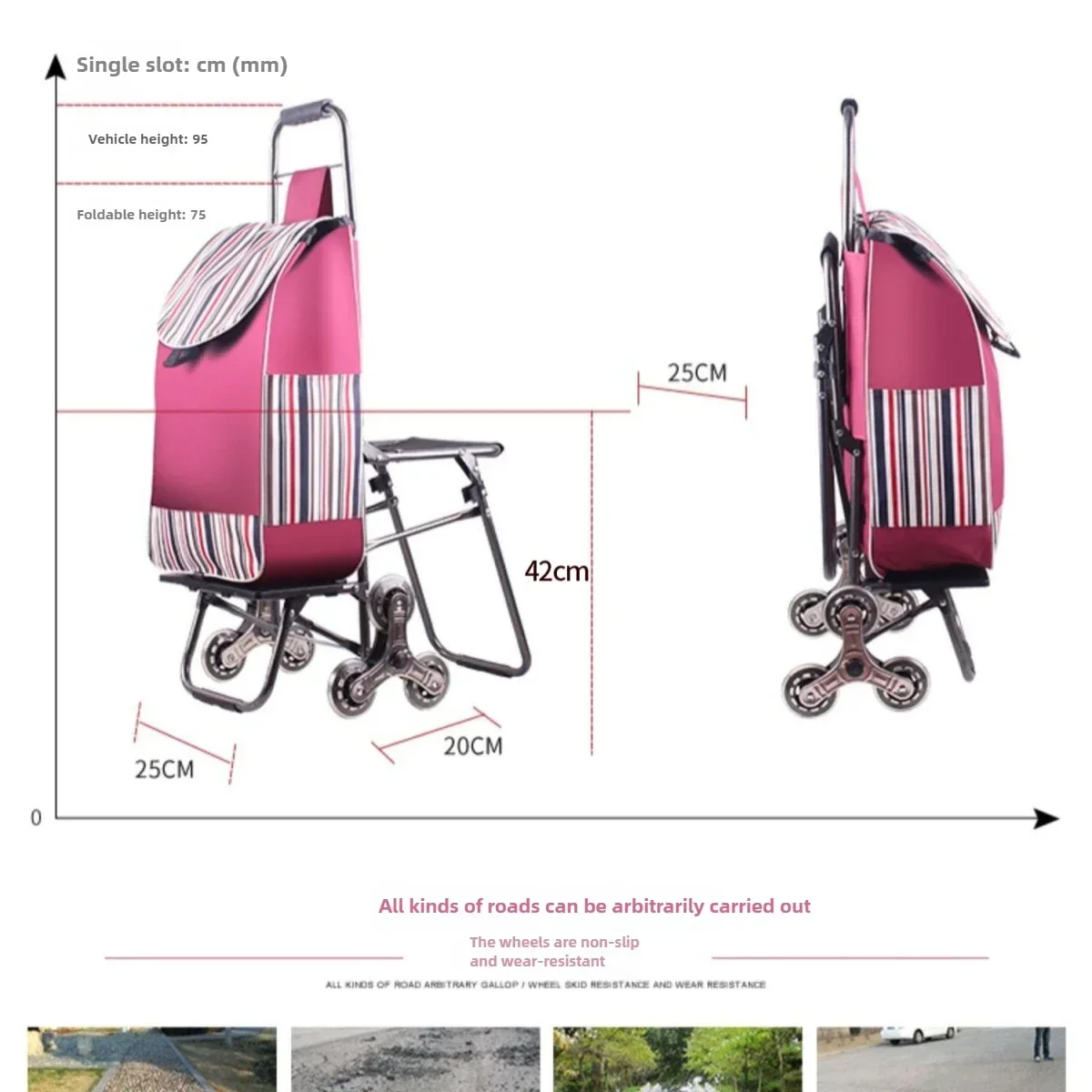 Escalier d'escalade pour acheter de l'épicerie, petit chariot avec maison pliante, bagage portable, chariot de conducteur, petit chariot, caddie