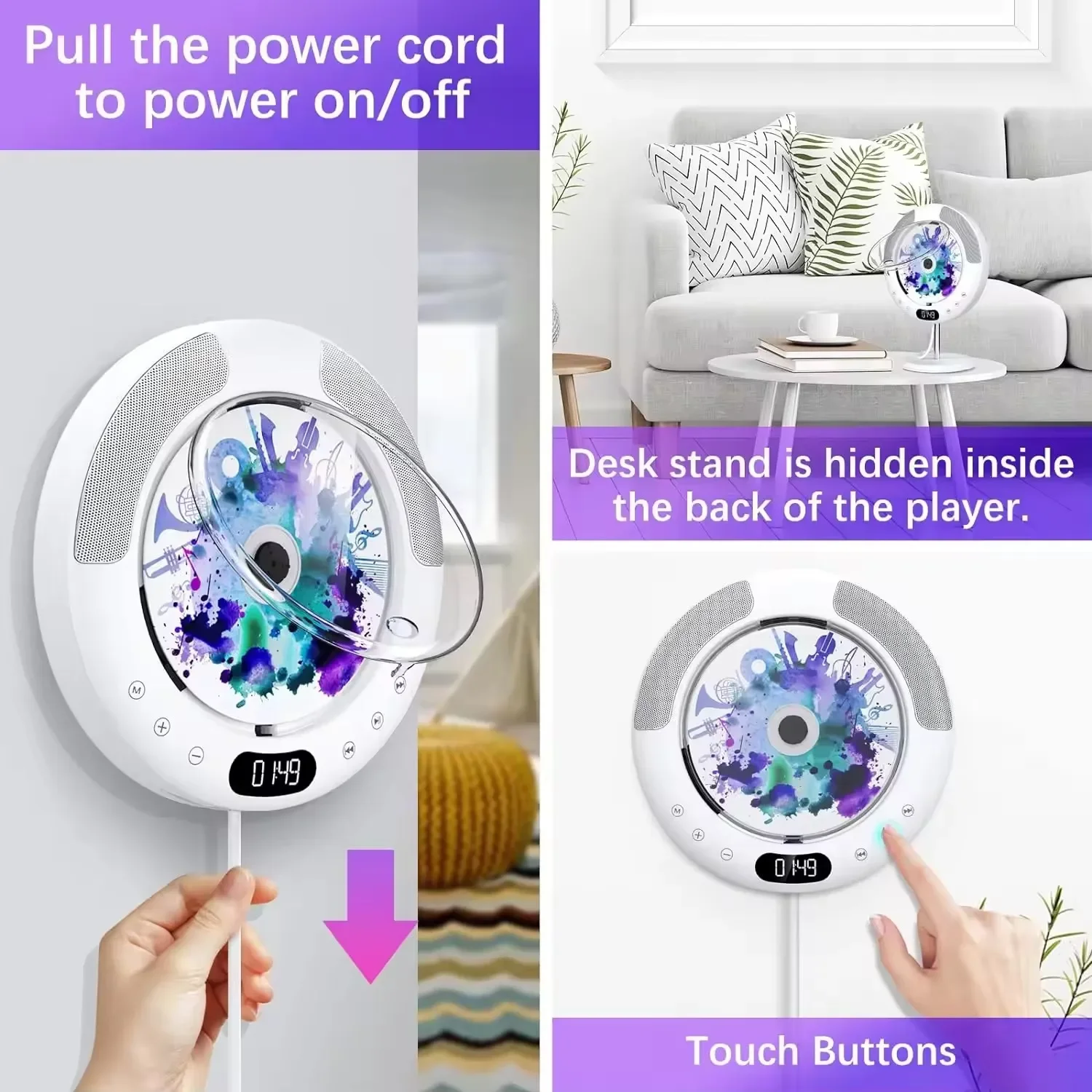 

Wall Mounted Home CD Player Album Player HIFI Chip Caixa De Som Bluetooth Speaker Student Repeater with FM Radio Remote Control