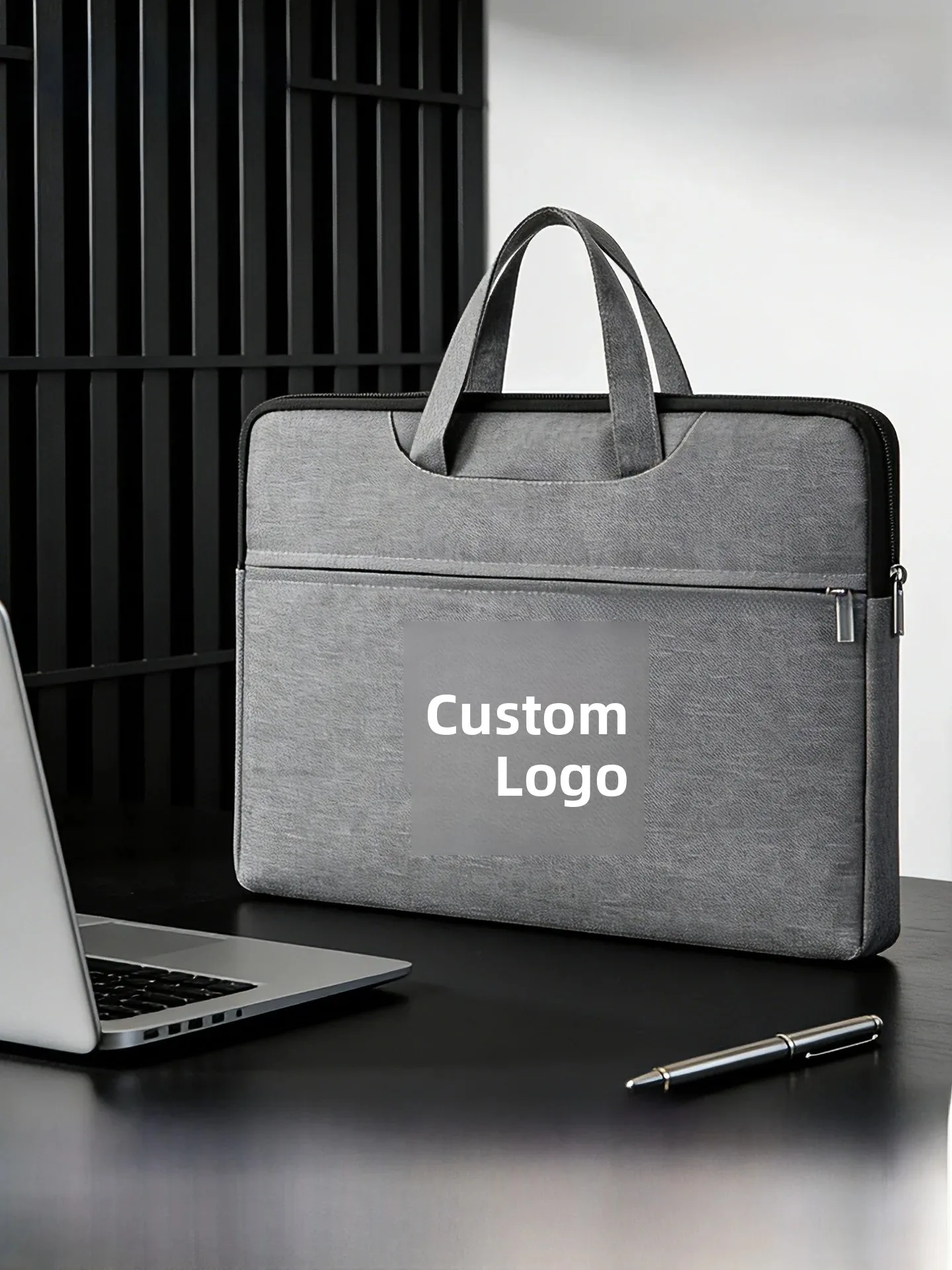 Business Canvas Briefcase for Men with Printed Logo High Waterproof Handheld Training Material Bag OL Style Zipper Closure 15...