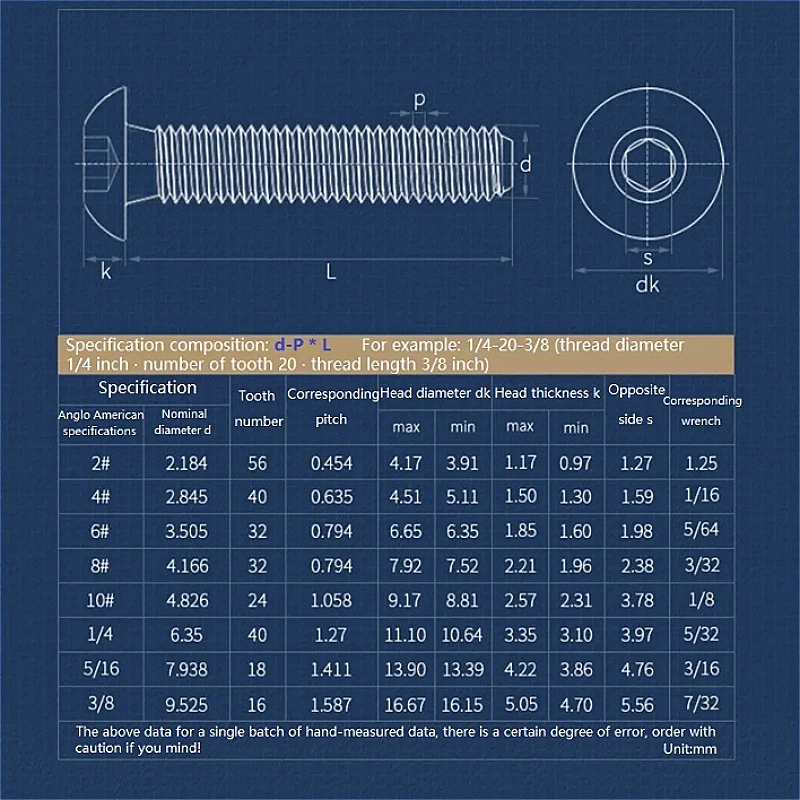 2#-56 4#-40 6#-32 8#-32 10#-24 1/4-20 5/16-18 3/8-16 UNC 304 Stainless Steel Round Head Hex Socket Screw Button Allen Head Bolt