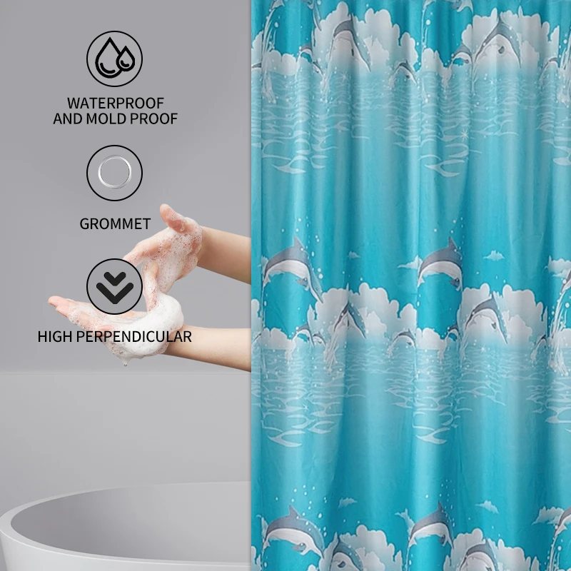 Dolphin PEVA Shower curtain thickened animal  stainless steel buttonhole waterproof mildew proof translucent shower curtain