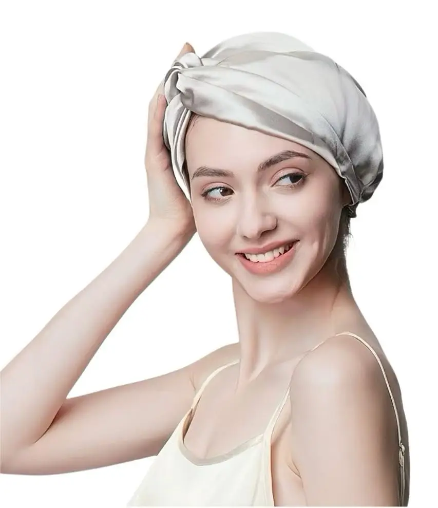 

9 Color Mulberry Silk Sleep Cap, Double Layer Turban, Adjustable Band, Night Hair Care, Shower Use