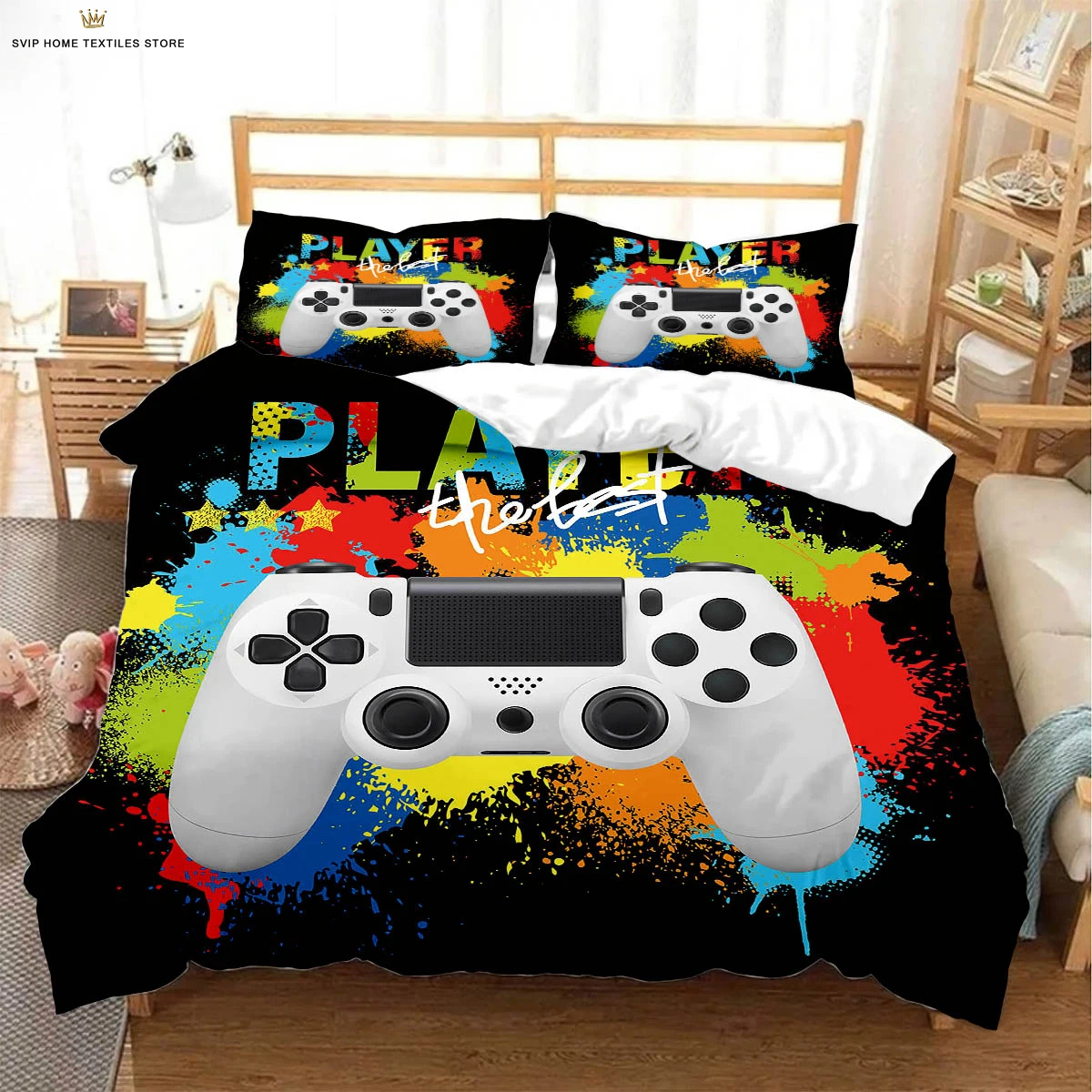 

Watercolor Gamepad 3D Printed Quilt Cover Machine Washable Duvet Cover Bedding Set Quilt Cover Pillowcase