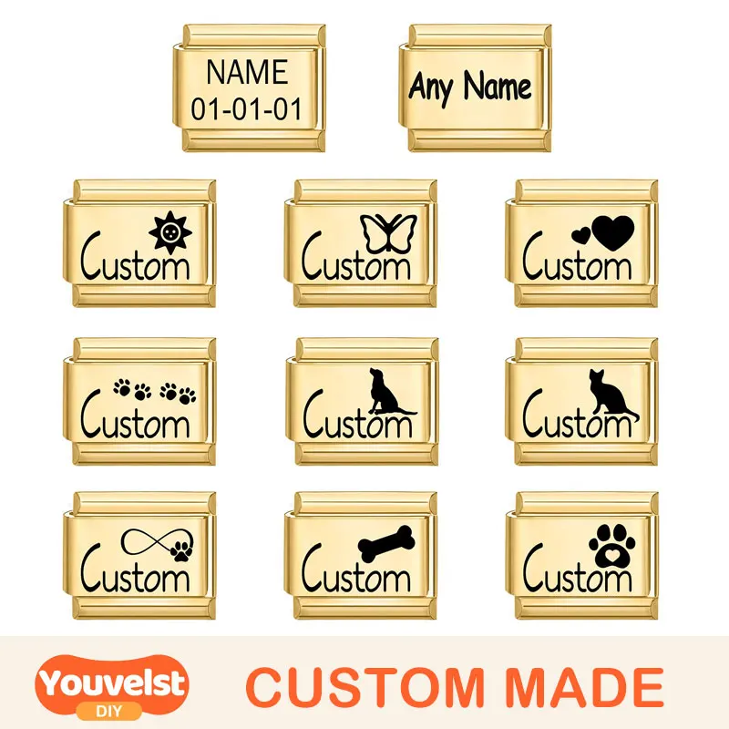 

Youvelst CUSTOM MADE Name Birthday Date Personalised Italian Charm Links Fit 9mm Bracelet Stainless Steel Jewelry Making