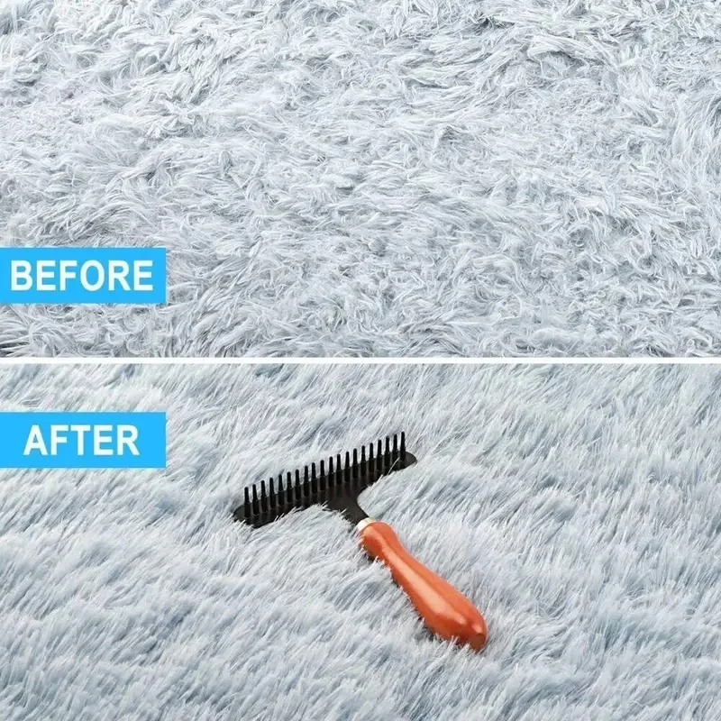 Portable Wooden Carpet Groomer Rake Handheld Carpet Rake Pet Grooming Comb for Home Rug Cleaning