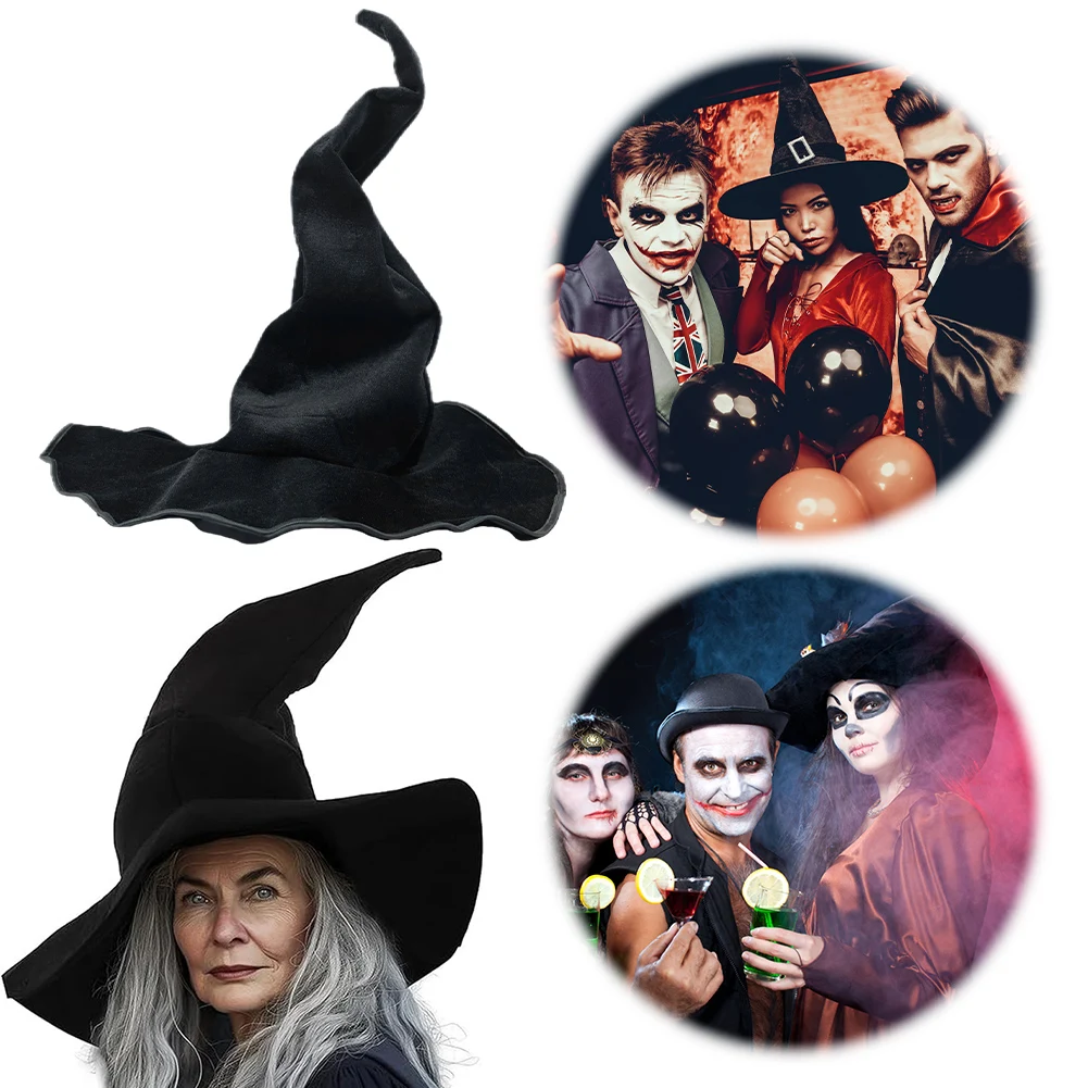 

Halloween Witch Hat Black Witch Hat Adjustable Ruched Witch Hat Cosplay Pointed Cap for Masquerade