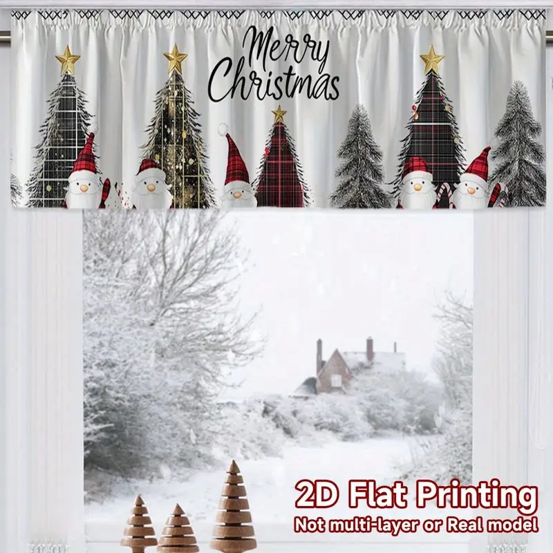 VIKAMA Christmas Window Valance Gingerbread Man Tree Candy Short Curtain for Kitchen Cafe Bedroom Living Room Xmas Decor