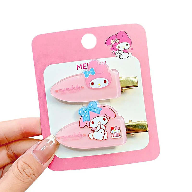 Sanrio-Pinza para el pelo Kawaii sin costuras para niños, pasador de 2 piezas, con dibujos de Hello Kitty, Kuromi, con flequillo, para pico de pato