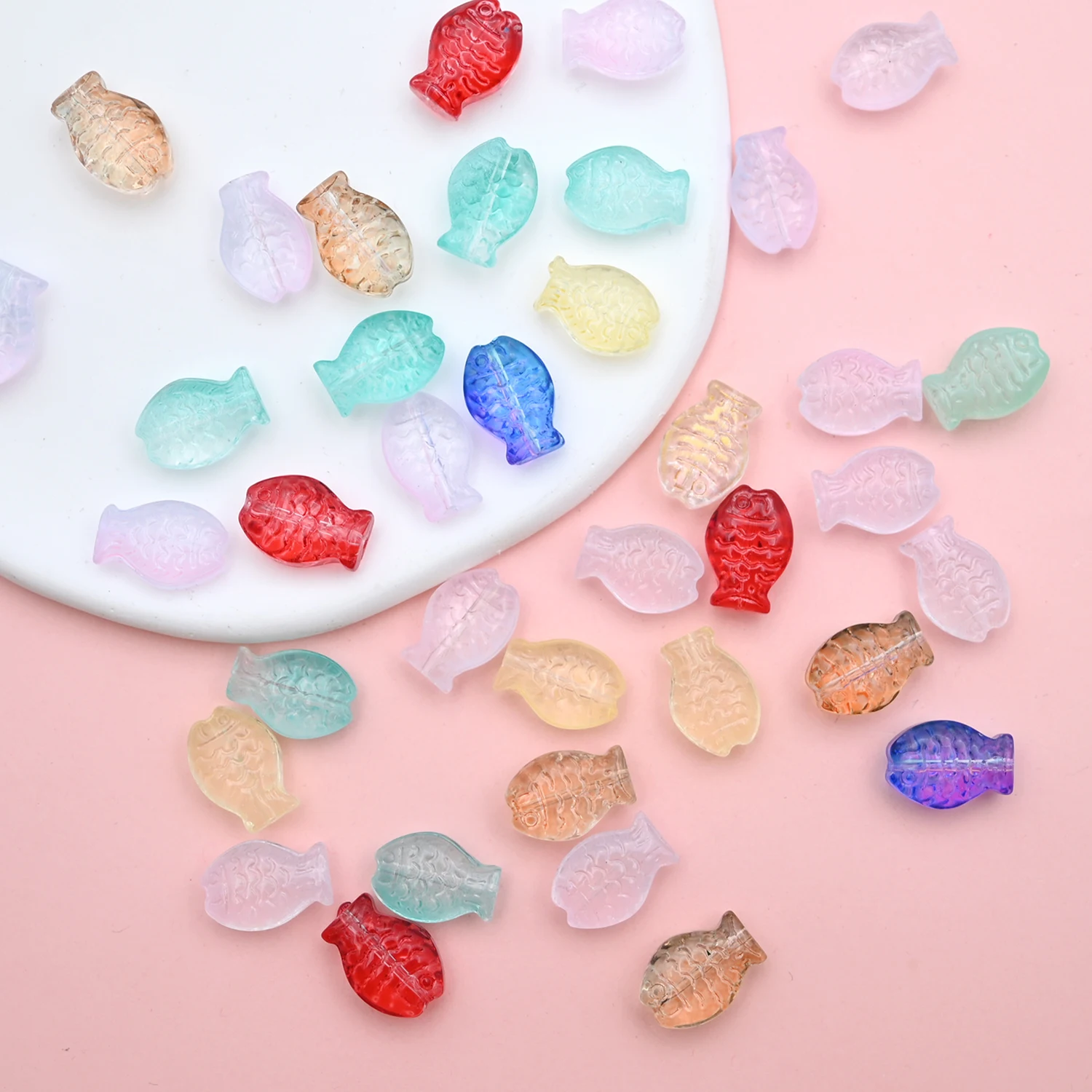 

10x14mm Fish Shaped Lampwork Beads Mixed Glass Glaze Spacer Beads For Jewelry Making Bracelet Necklace Diy Accessories 20pcs/lot