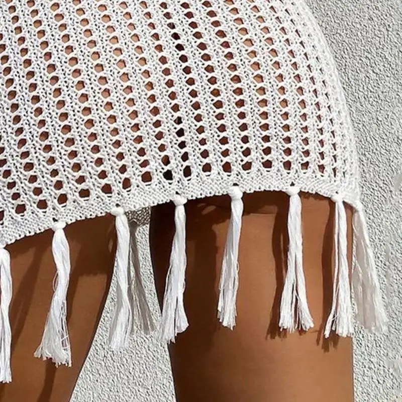 

M5TC женские сексуальные полые вязаные прозрачные юбки с кисточками мини-облегающие юбки