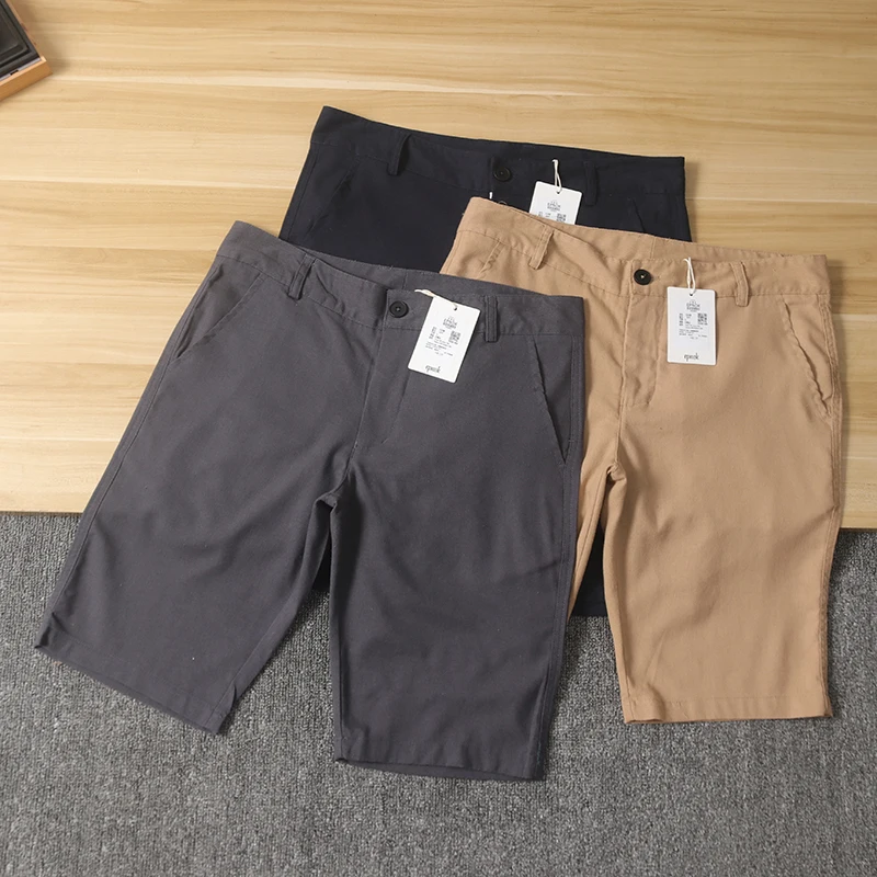 

Quali Waed Cotton Linen Men's Casual Straight Leg orts Five-Quarter Length Summer 2024 New American Pure Color Busin...