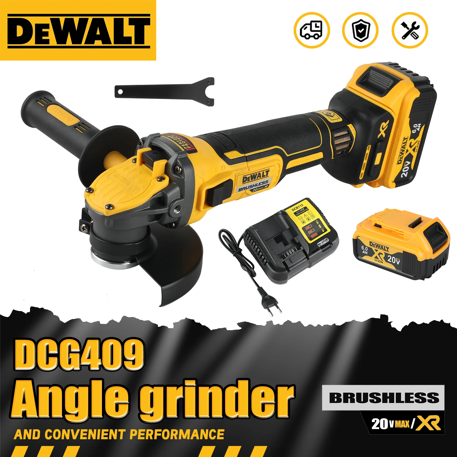 

DEWALT DCG409 125mm Flat Head Angle Grinder–20V Brushless Cordless,6-Speed Adjustment (3000-9000RPM), Cutting&Grinding Bare Tool