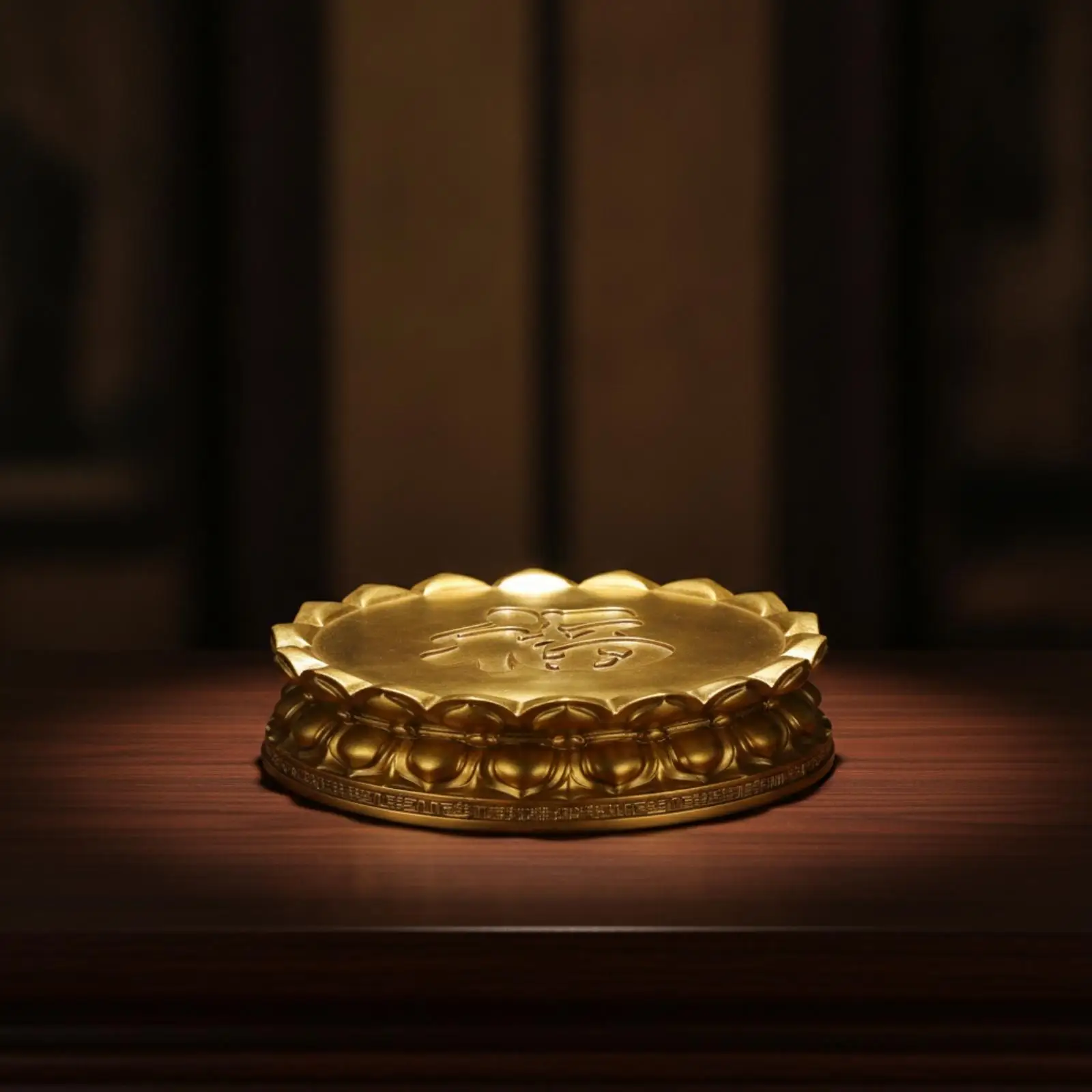 Decorative Brass Lotus Stand for Buddha Figure Elegant Golden Pedestal with Chinese Motif for Buddhist Shrine Sculpture Piece