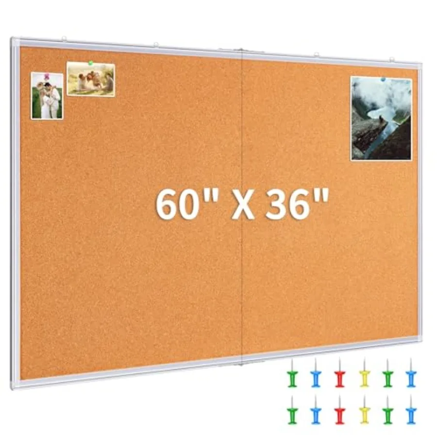 

Большая пробковая доска 60 x 36 дюймов, настенная доска для объявлений 5'x 3', с алюминиевой рамой, складная, настенная, для школы