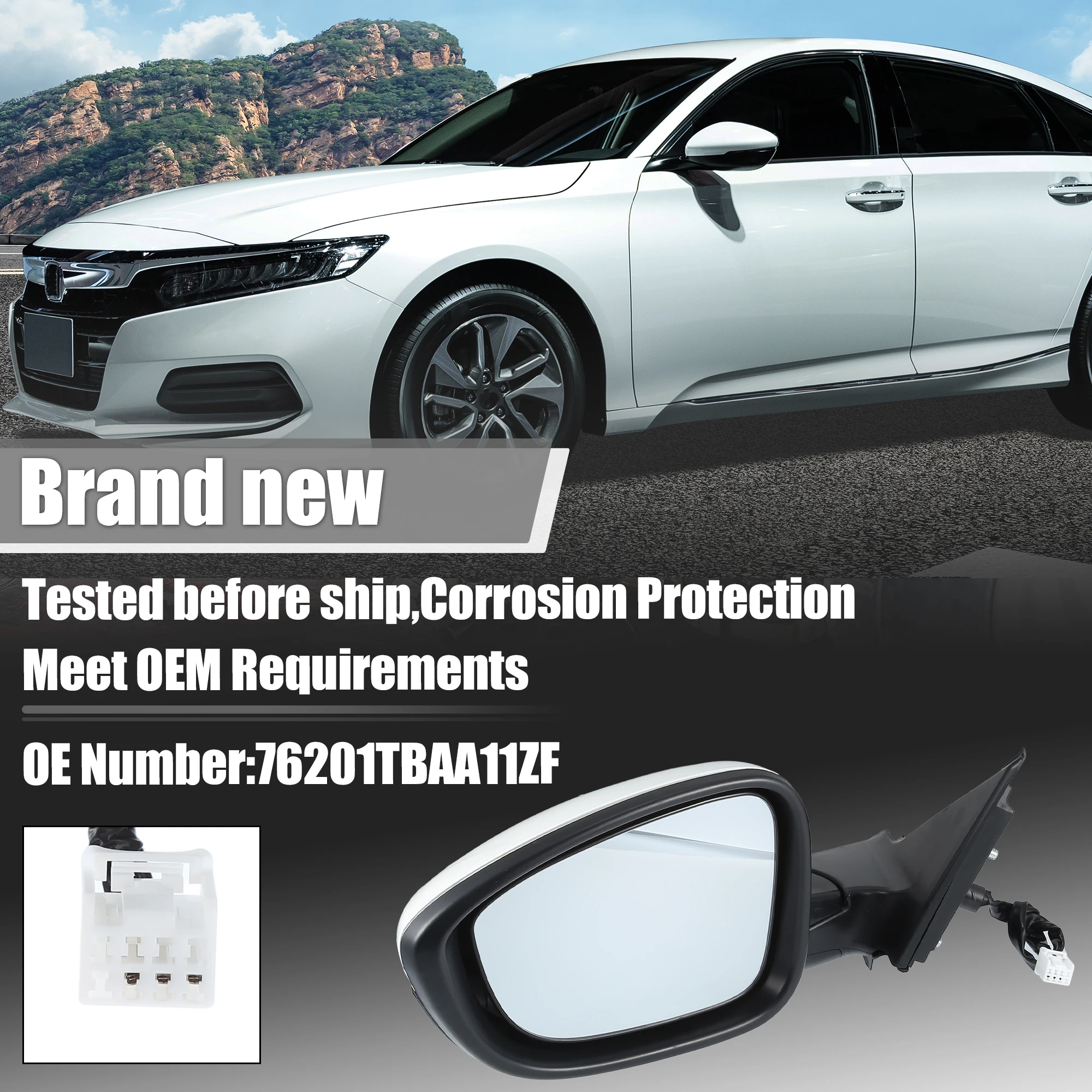 

UXCELL 3-контактное зеркало левой стороны водителя в сборе, белое для Honda Accord 18-22