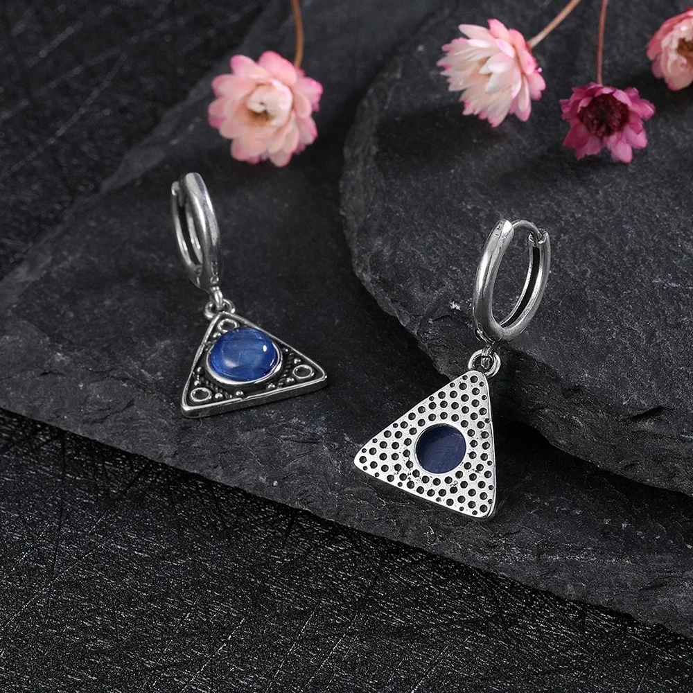 Triangle Natural Kyanite Earrings Vintage Jewelry Variety of Gems Pendant Silver Plated Moonstone Drop Earring for Women