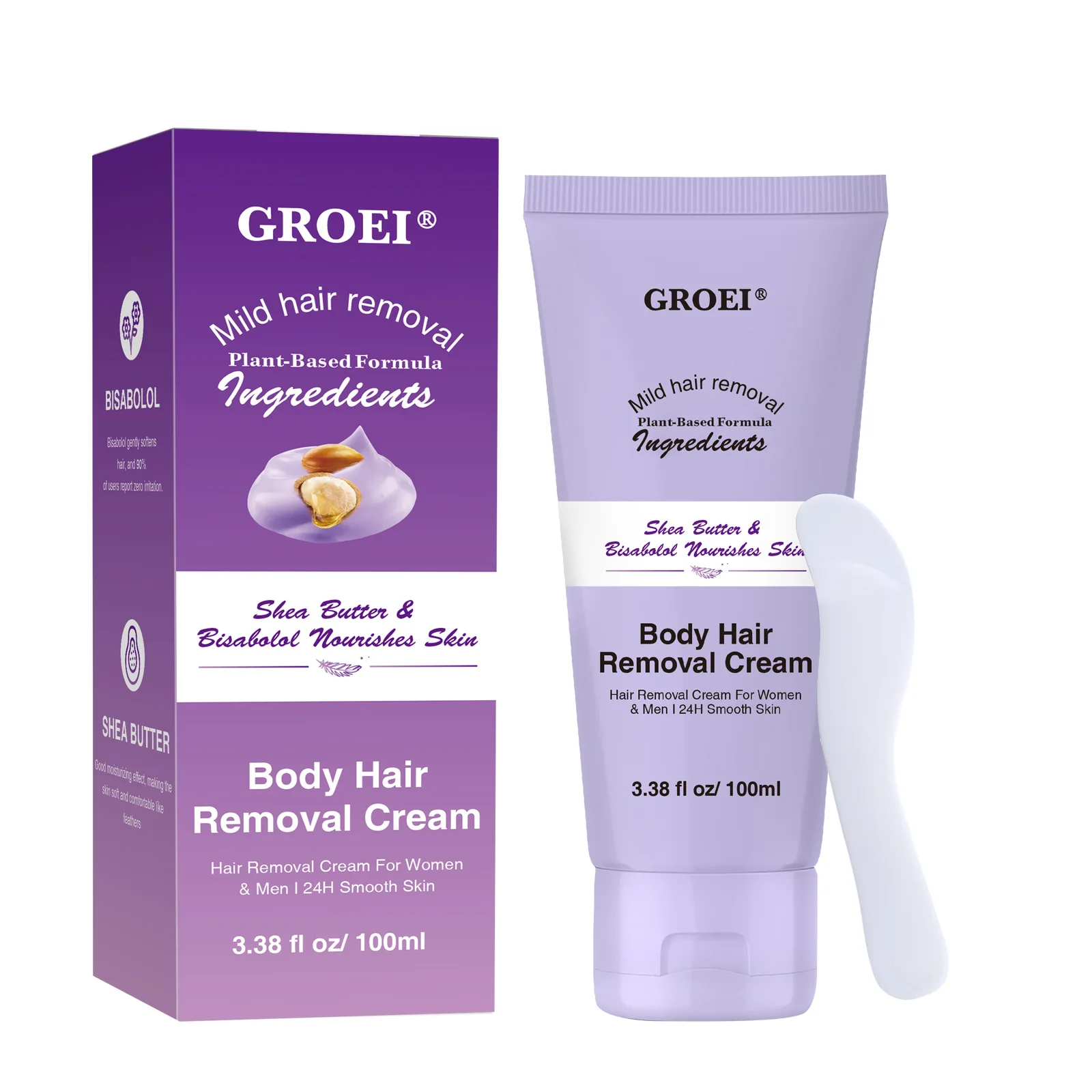 La crema depilatoria corpo al burro di karitè GROEI è una crema depilatoria delicata, non irritante e veloce da 100 ml