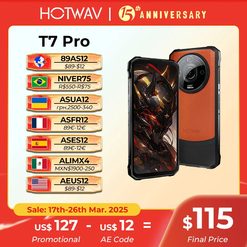 [World Premeire] HOTWAV T7 Pro Rugged Smartphone 64MP 6.6'' FHD+ 2K MobilePhone 6280mAh 12(6+6)GB 256GB Android 13 Cellphone