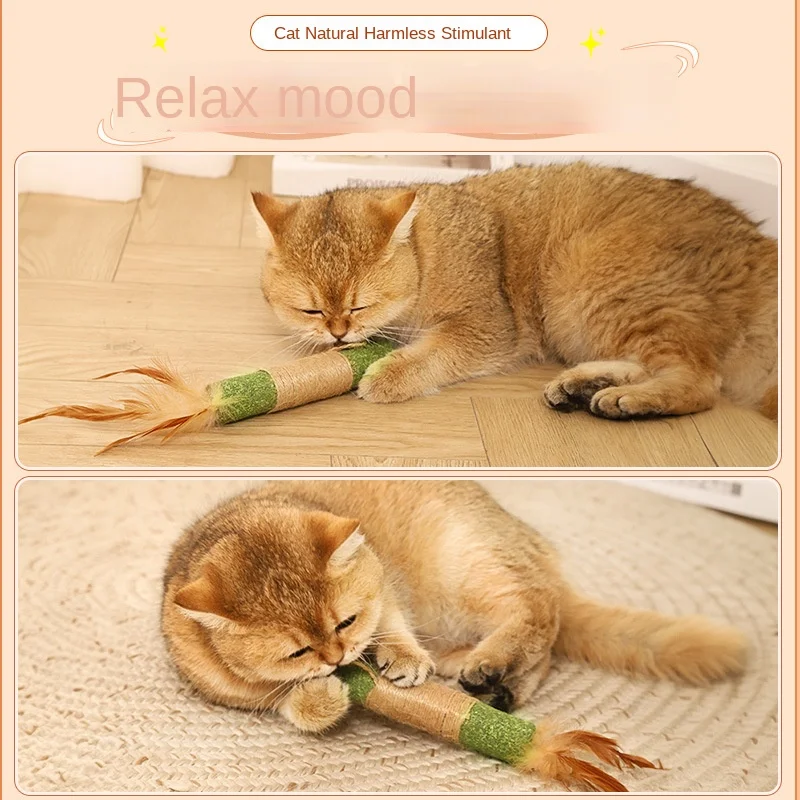 

Catnip Teething Toy Self-Entertainment Boredom Relief Teaser Stick Durable Chewable Wood Polygonum Small Energy-Co