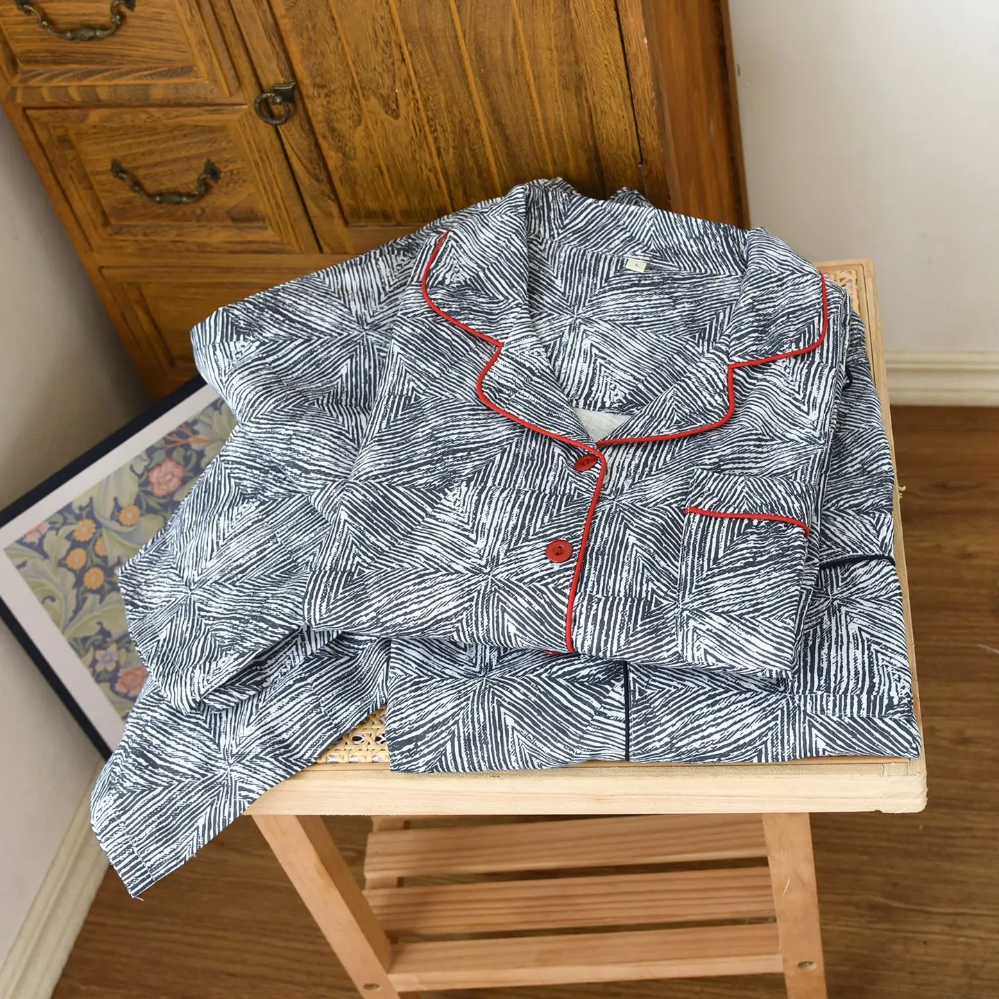 

Floral Pajamas Pyjama Couple Sleepwear Cotton Clothing Female Long Sleeve Top Trousers Sets Women's Home Clothes Pijama