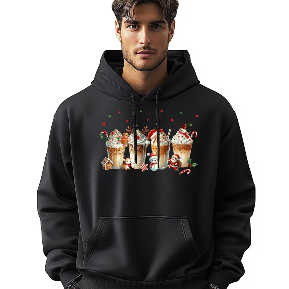 

Merry Christmas Coffee Cups Graphic Pullover Hoodies Polyester Fiber Soft Designer Clothes Men Hoodie Punk Style