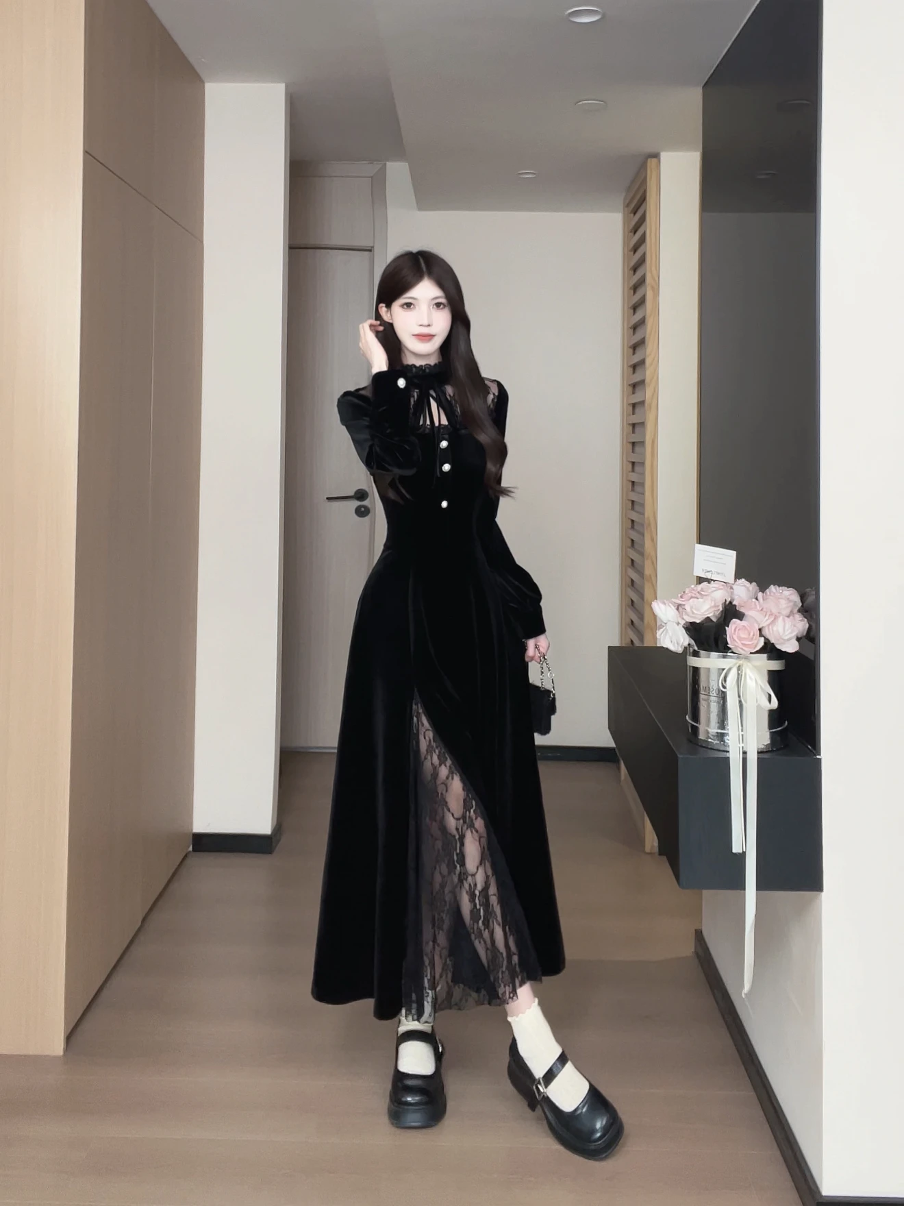 

Винтажная женская юбка Ele из черного бархата с кружевными вставками, облегающая, длинная, А-силуэт, повседневная, дышащая, из мягкой шелковой ткани