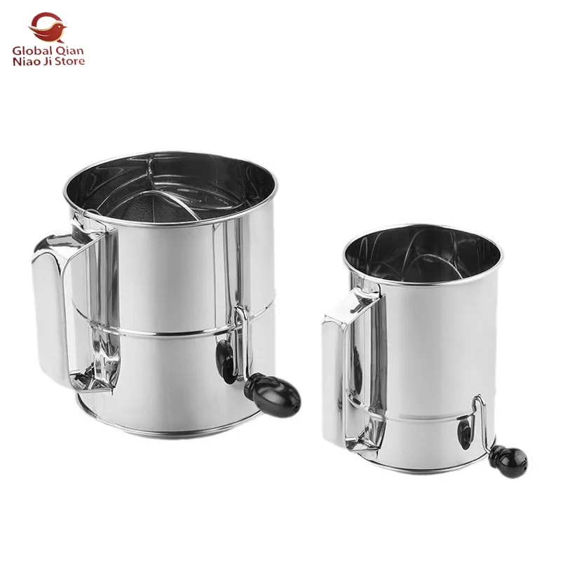 Stainless Steel Hand‑cranked Powder Sieve, Coffee Powder Sieve, Hand‑held Flour Sieve,  Household Baking Tools