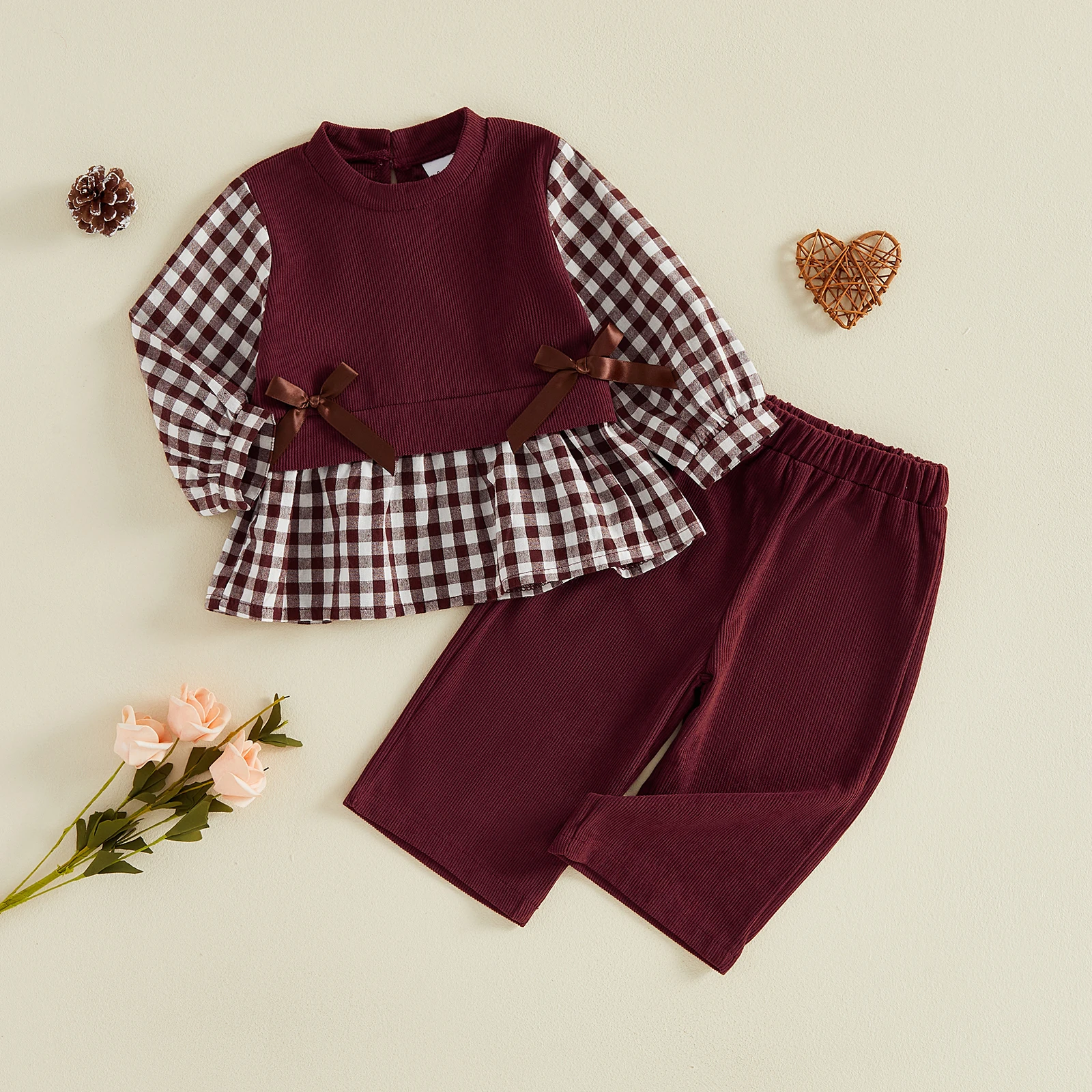 1-4Y Toddler Baby Girl Fall Outfits Patchwork Long Sleeve T shirt Plaid Tops Pants Autumn Children's Clothes Set