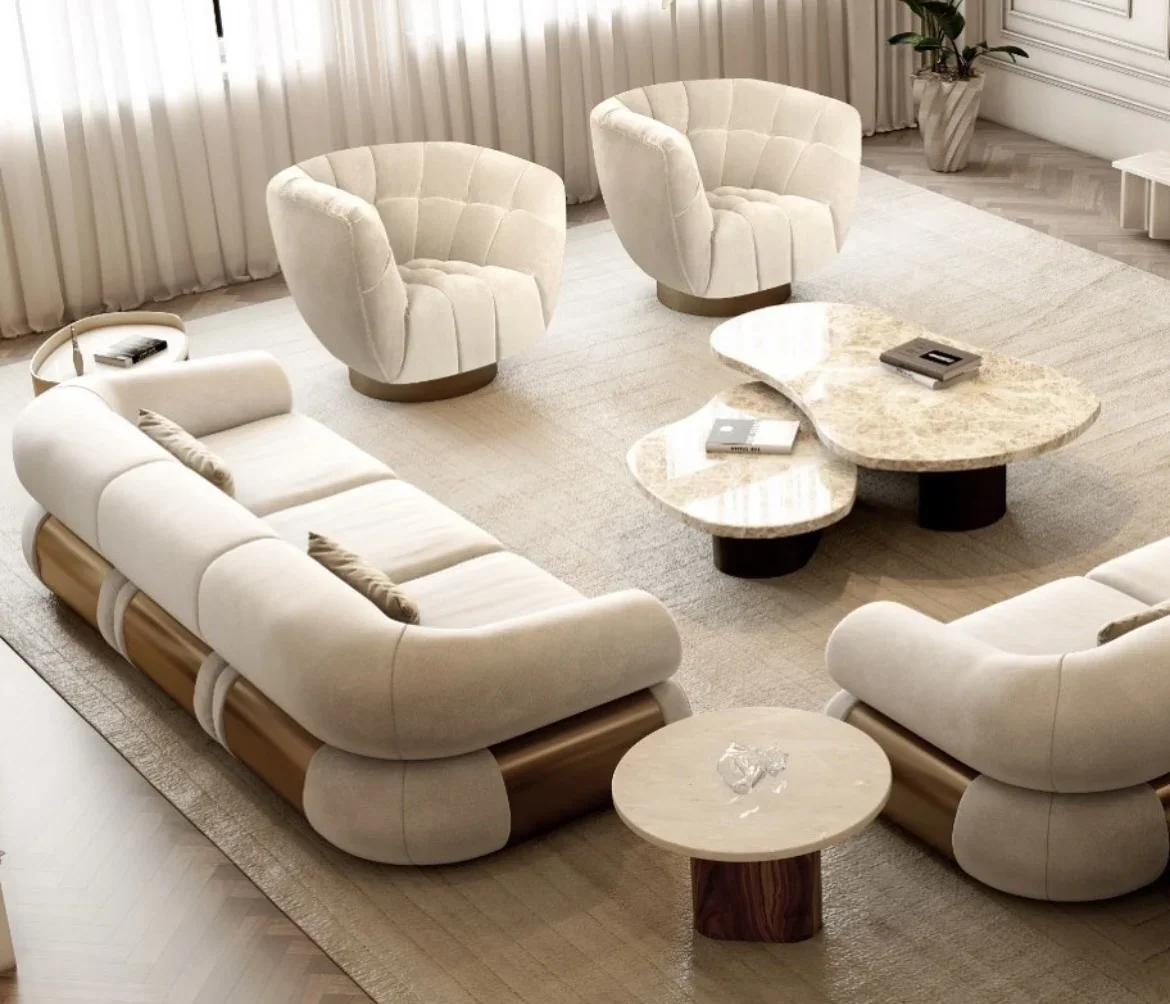 

For Luxury Modern Fitzgerald Sofa Custom Sectional Sofa Set Metal Base Velvet Leather I L Shape Sofa Villa Apartment Living