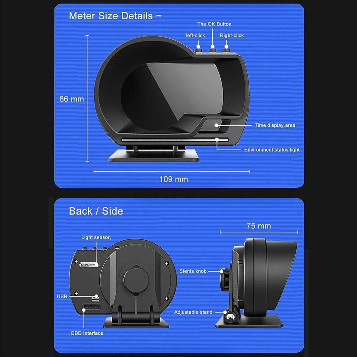 A500 gps hud head-up display obd tachometer