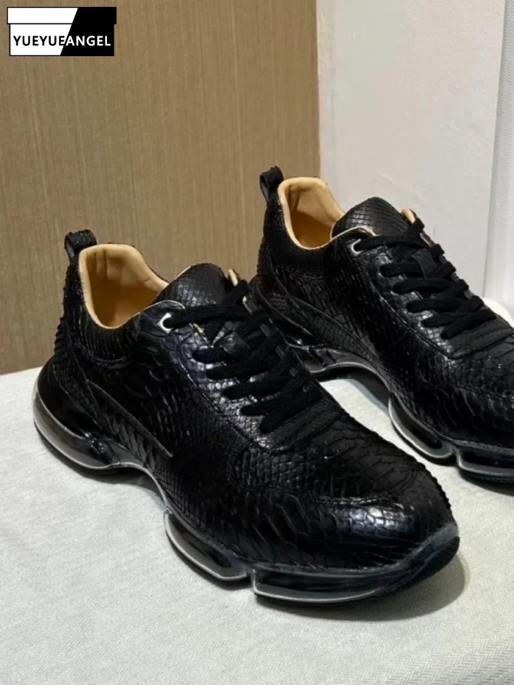 

Модные однотонные повседневные туфли из натуральной кожи с круглым носком, износостойкие повседневные туфли на платформе из змеиной кожи, мужские удобные кроссовки на шнуровке