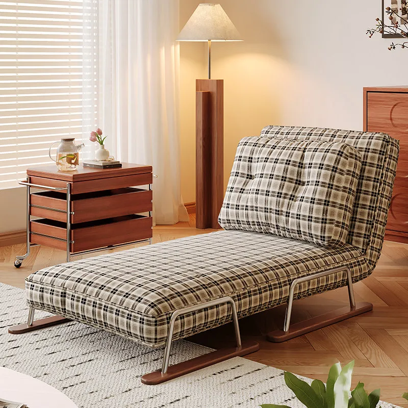 Folding integrated French plaid dual-purpose small apartment, antique single sofa in the living room