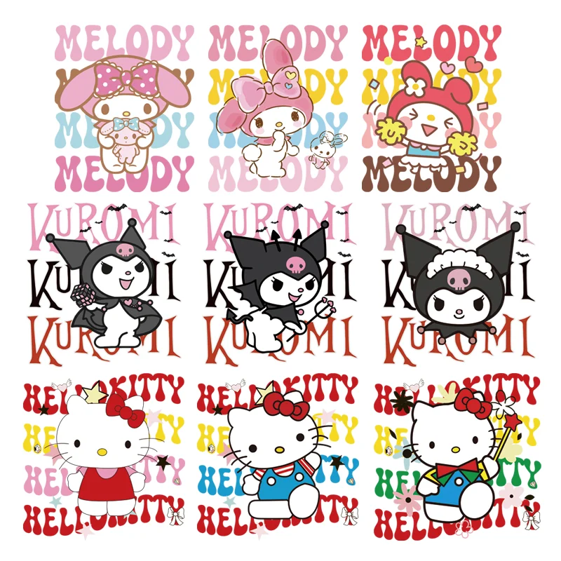 Kawaii Hello Kitty and Kuromi thermoadhesive patches printing for clothes DIY children heat transfer stickers Iron-on