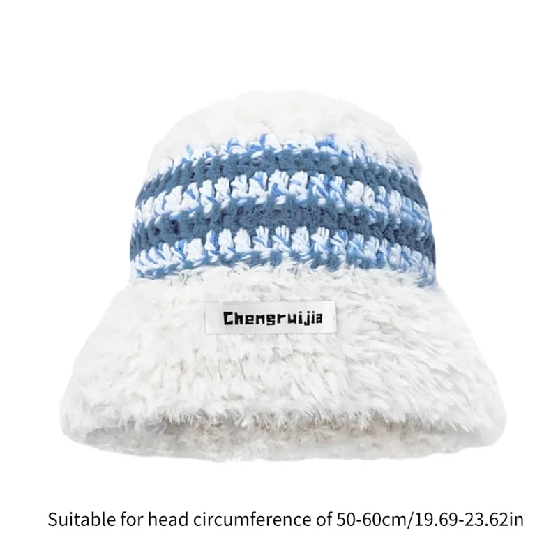 

Trendy Crochet Striped Plush Bucket Hat for Woman Camping Travel Fisherman Hat Wholesale