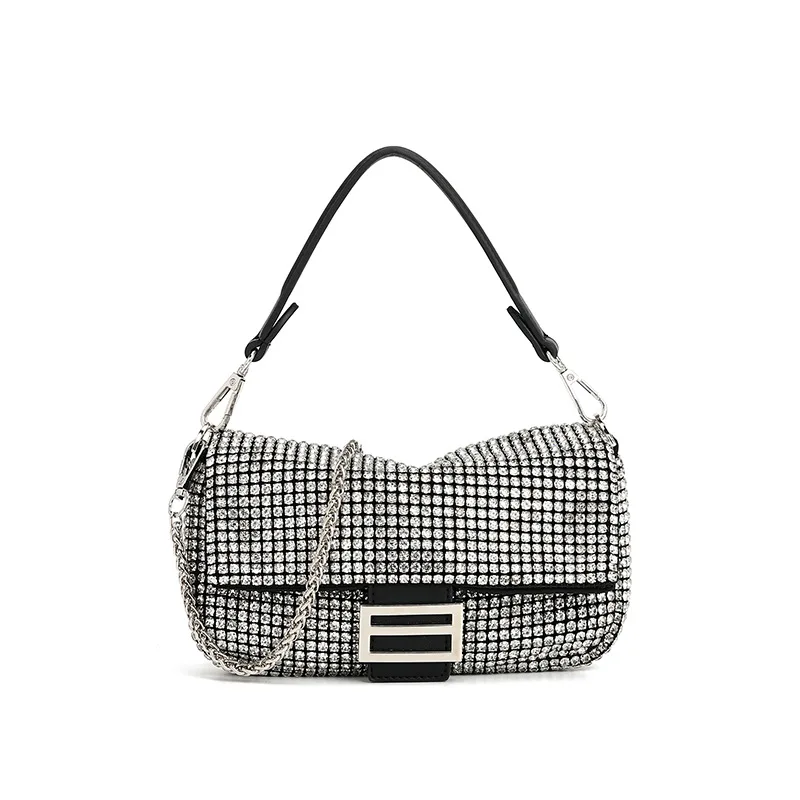 Bolso de Mano Tipo Bandolera con Pedrería, Diseño Cruzado, para Eventos, con Cadena, 2025