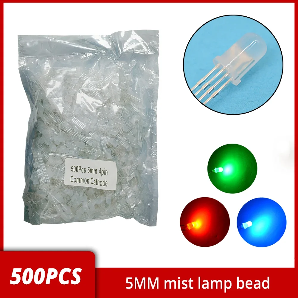 500Pcs F5 5mm 4pin Round DC 3V Diffused RGB Tri-Color Common Cathode Anode Red Green Blue Emitting Diodes LED Lamp Bulb Inline