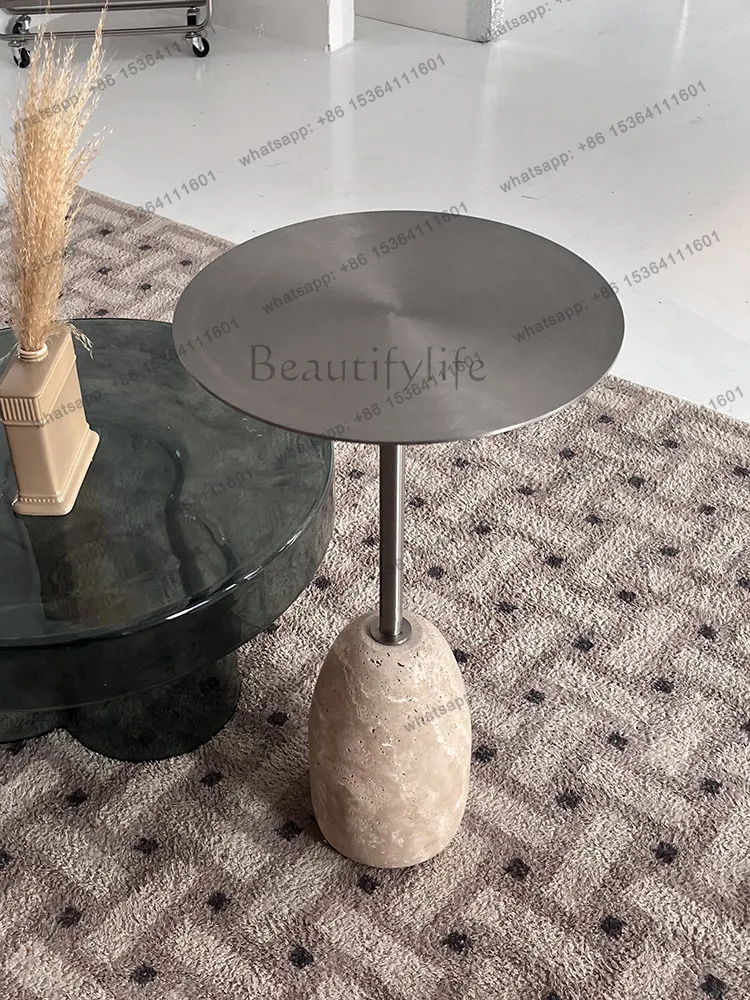 Wabi Sand Wind Advanced Sense Natural Travertine Edge Living Room Sofa Round Small Tea Table