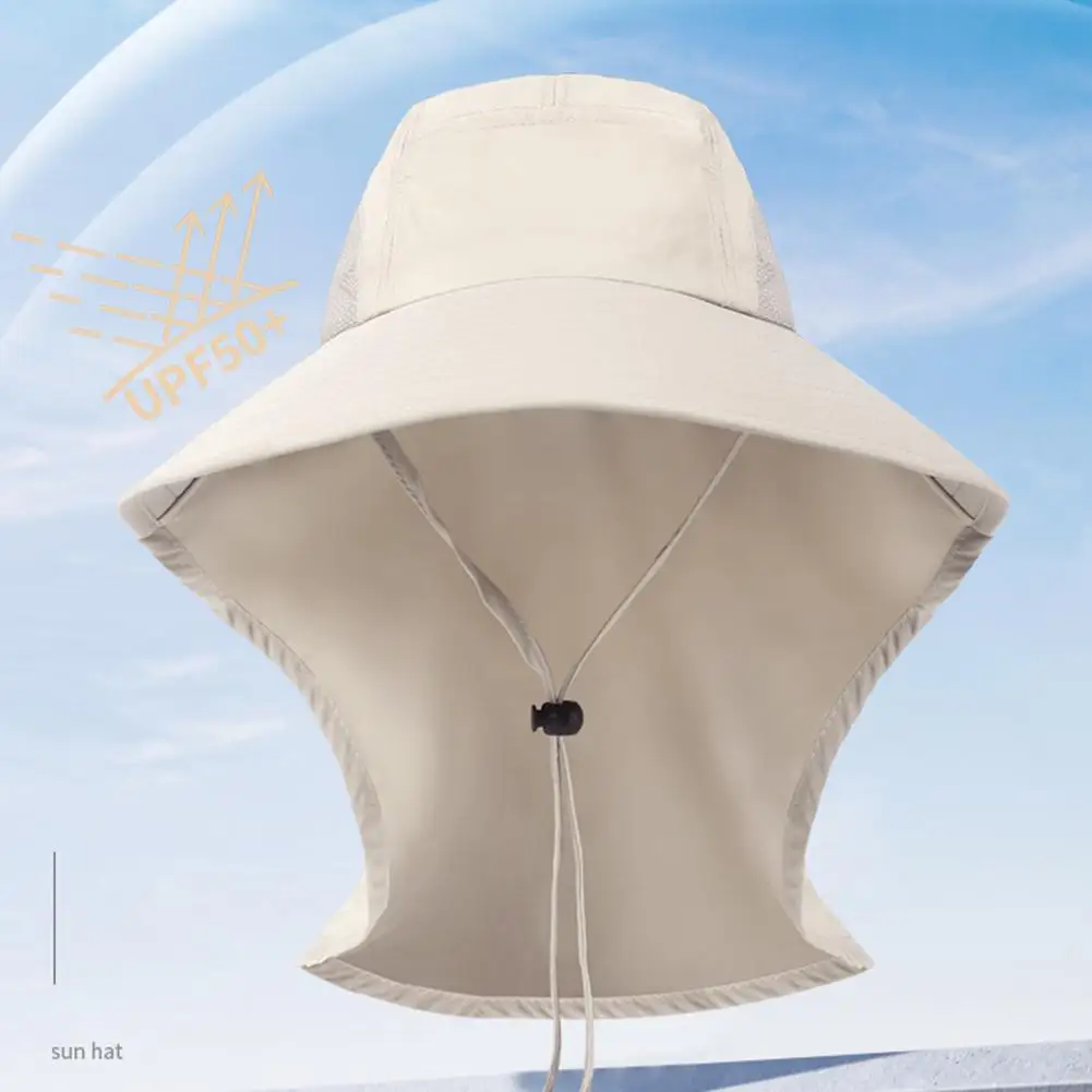 Summer Wide Brim Sun Hat with Neck Flap for Men Women Adjustable Outdoor 50+UPF Protection Safari Cap Hiking Fishing Hat