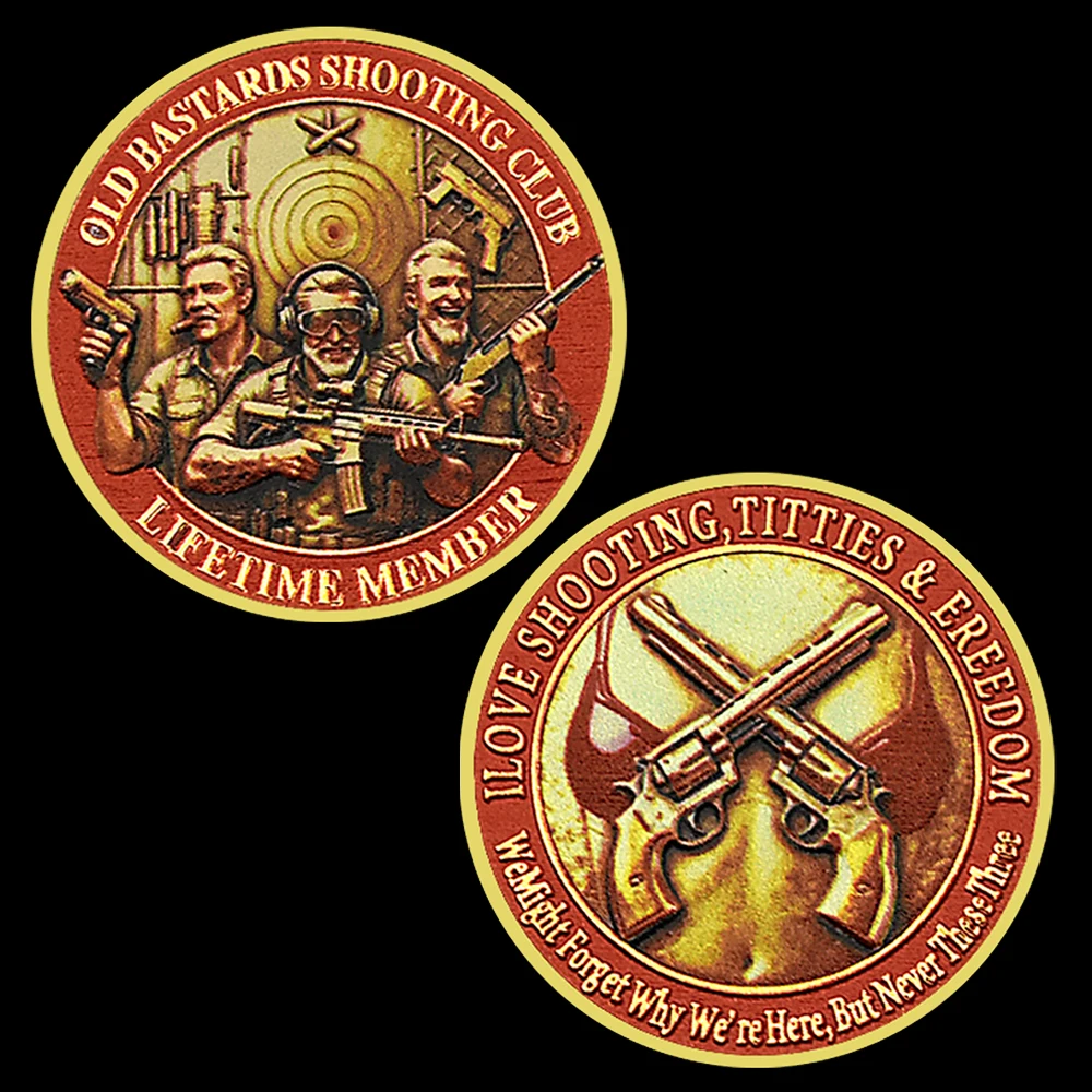 Old Bastards Shooting Club Challenge Coin Lifetime Member Medal Vintage Military Style Shooting Lover Collectible Coin Gift