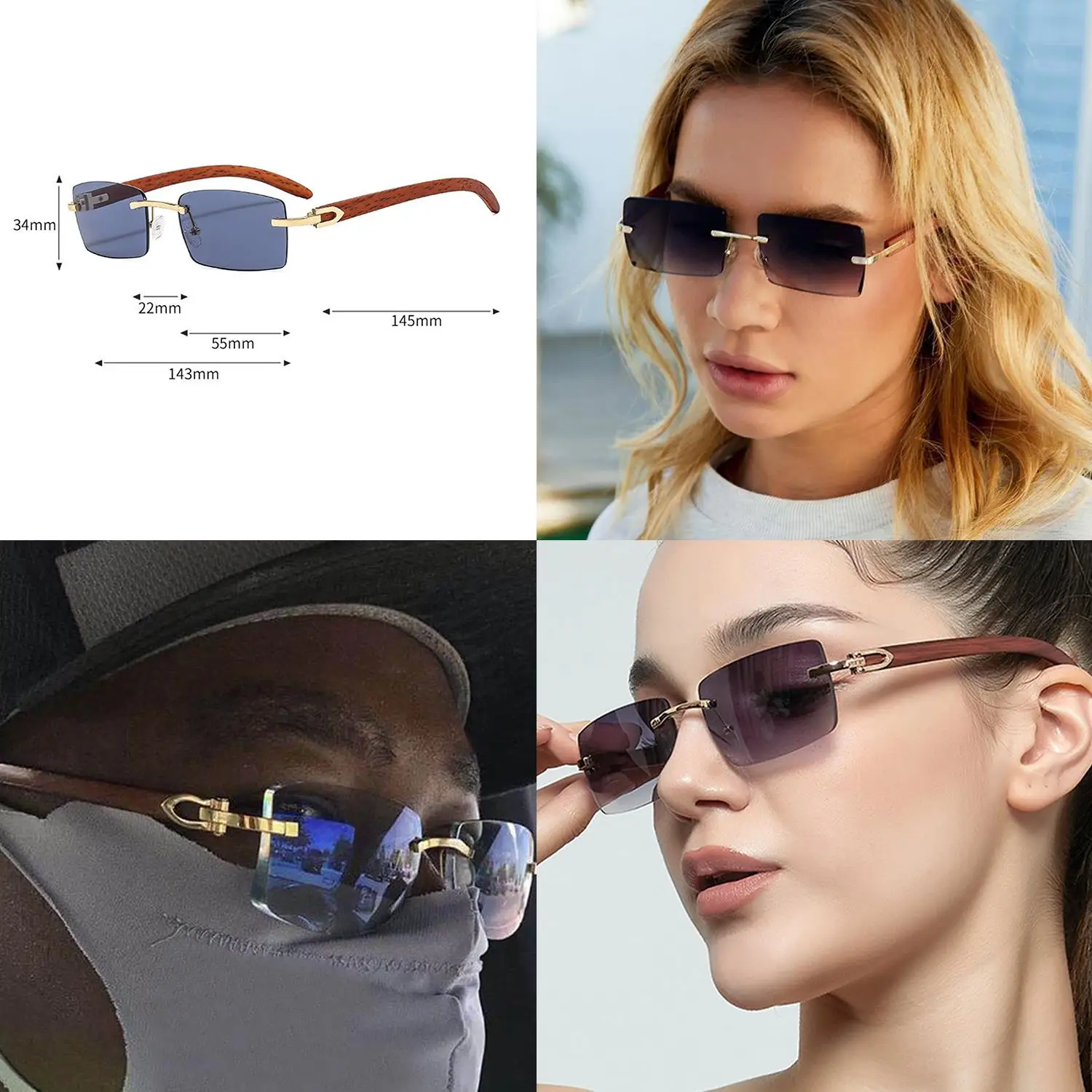 

Trendy Rimless Sunglasses For Men Women Fashion Frameless Rectangle Sun Glasses Retro Punk Vintage Traveling Eyewear UV400