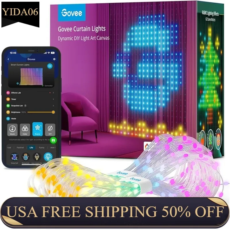 

Govee Curtain Lights, WiFi Smart Halloween Window Lights LED, Color Changing Christmas Lights, Dynamic DIY Curtain String Lights