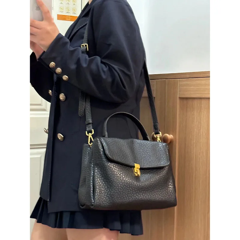 Stylish All-Matching Lychee Leather Handbag Large Capacity Soft PU 2024 Spring New Commuter Shoulder Bag Simple Crossbody Bag