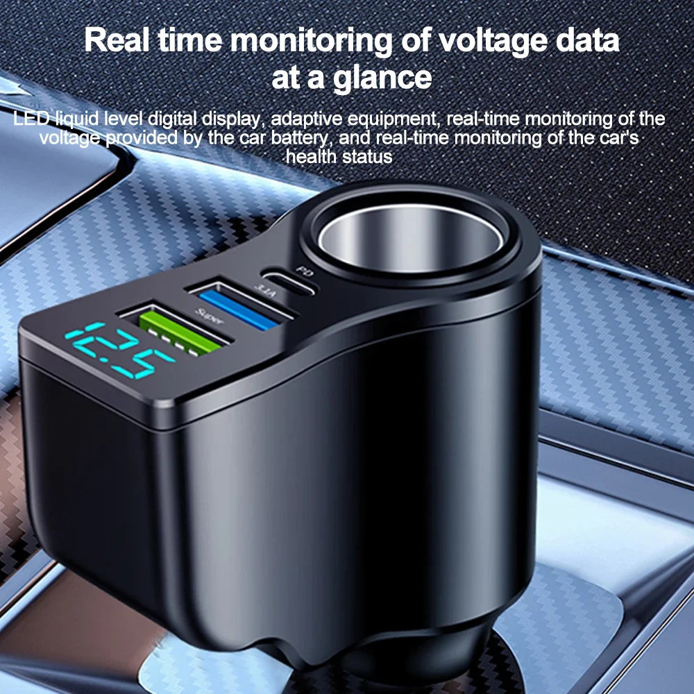 4 في 1 66 واط شاحن سيارة سوبر سريع شحن المقبس الفاصل USB نوع-C شاحن سيارة الجهد شاشة ديجيتال آيفون هواوي