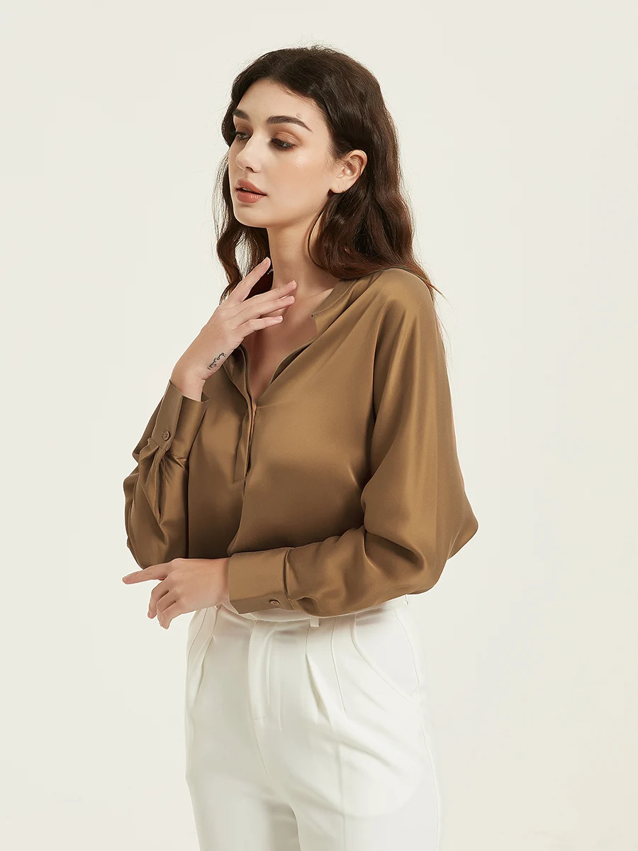 SuyaDream, Women Silk Blouses, 100%Real Silk, V Neck, Raglan Sleeves, Sand Wash Chic Shirts 2024 Spring Summer Office Lady Top